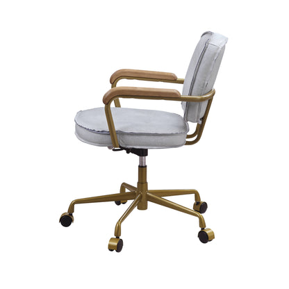 Siecross - Vintage Top Grain Leather Office Chair - Antique White / Gray
