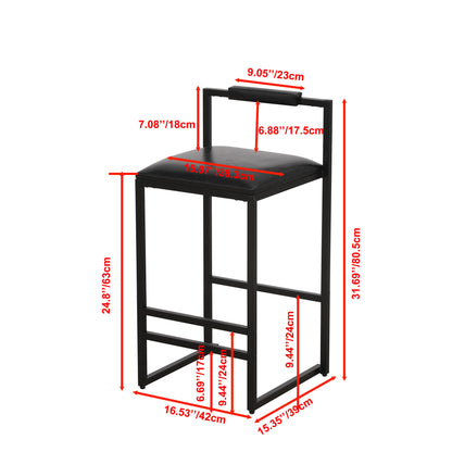 Elegant Bar Stool Set With Backrest And Footrest, Upholstered, Iron Frame, Counter Height - Black