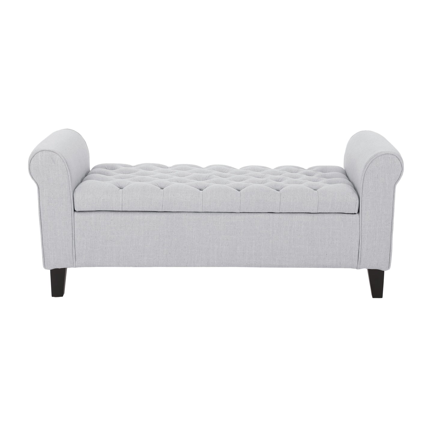 Hayes - Contemporary Armed Storage Bench With Button Tufting And Rolled Arms - Light Gray
