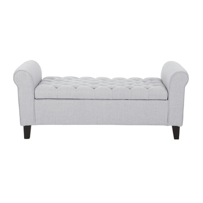 Hayes - Contemporary Armed Storage Bench With Button Tufting And Rolled Arms - Light Gray