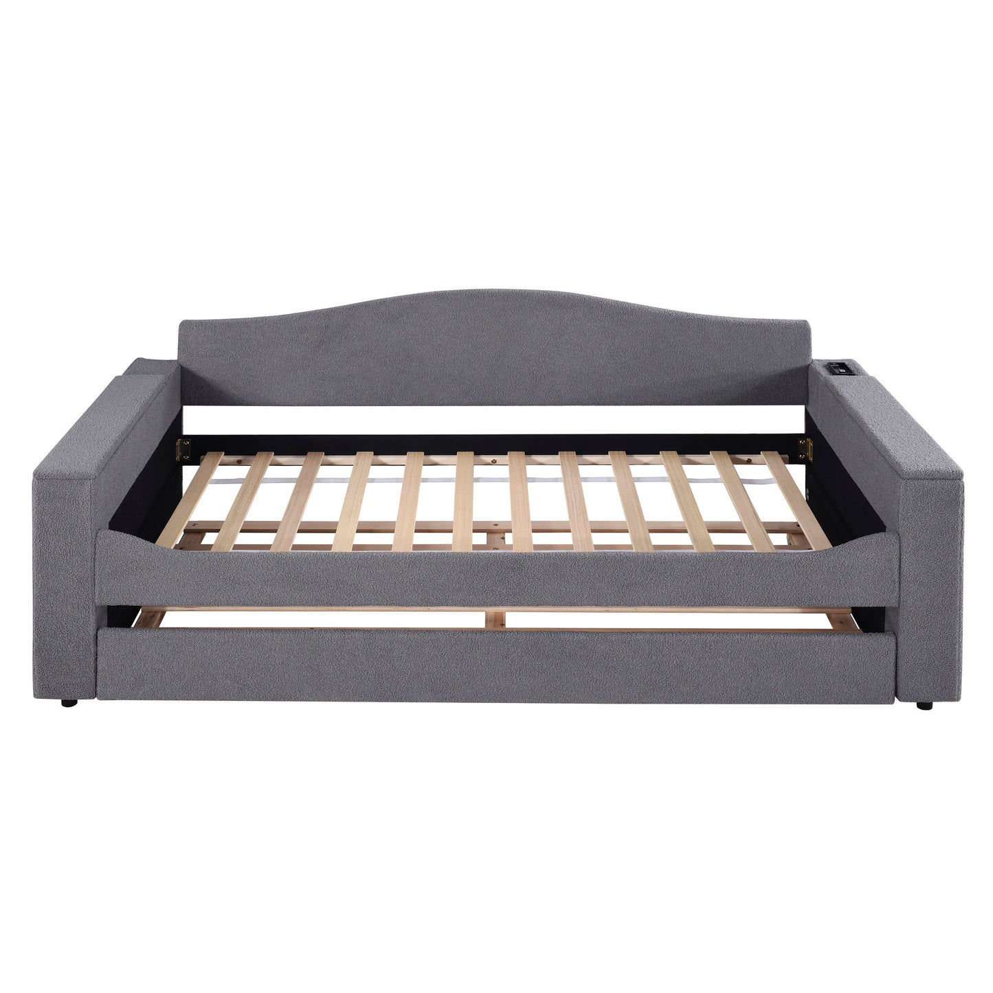 Twin Size Upholstered Daybed With Storage Armrests, Trundle And Latest Integrated Bluetooth Audio System - Gray
