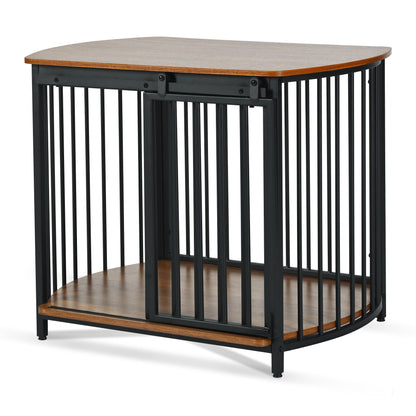 Furniture Style Dog Crate For Small And Medium Dogs, Wooden Cage Indoor Kennel Furniture, Modern Dog Crate End Table With Double Doors - Brown