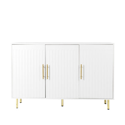 3 Door Large Storage Sideboard With Handles For Kitchen, Dining Room And Living Room, Accent Buffet Cabinet, Coffee Bar Sideboard Cabinet With 3 Doors - White / Gold