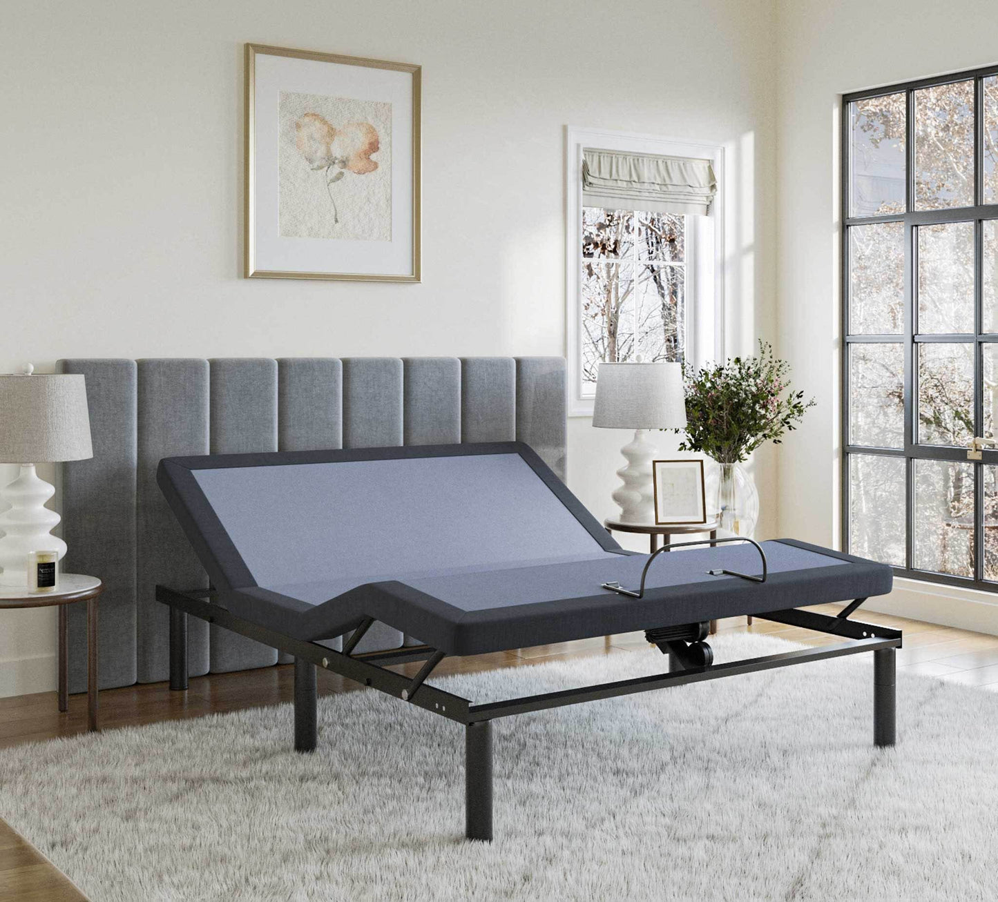 Bt2500 - Twin Long Adjustable Bed Base With Full-Range Positions Adjustment - Blue / Gray