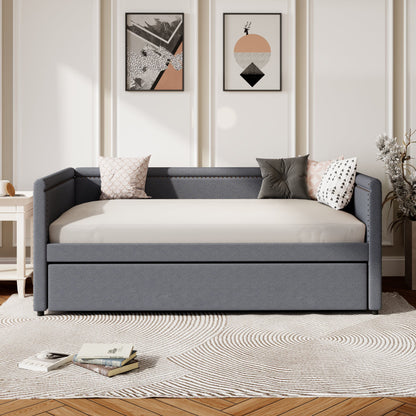 Modern Style Twin Size Upholstered Daybed With Trundle For Guest Room, Small Bedroom, Study Room - Gray