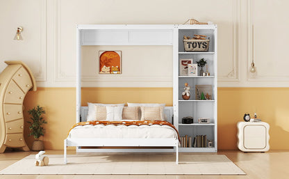 Full Size Murphy Wall Bed With Shelves - White