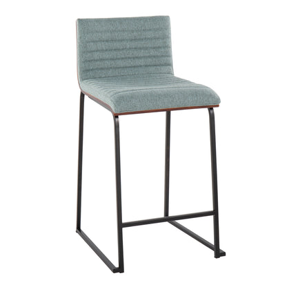 Mason Mara - Contemporary Fixed Height Counter Stool (Set of 2) - Black / Walnut / Green