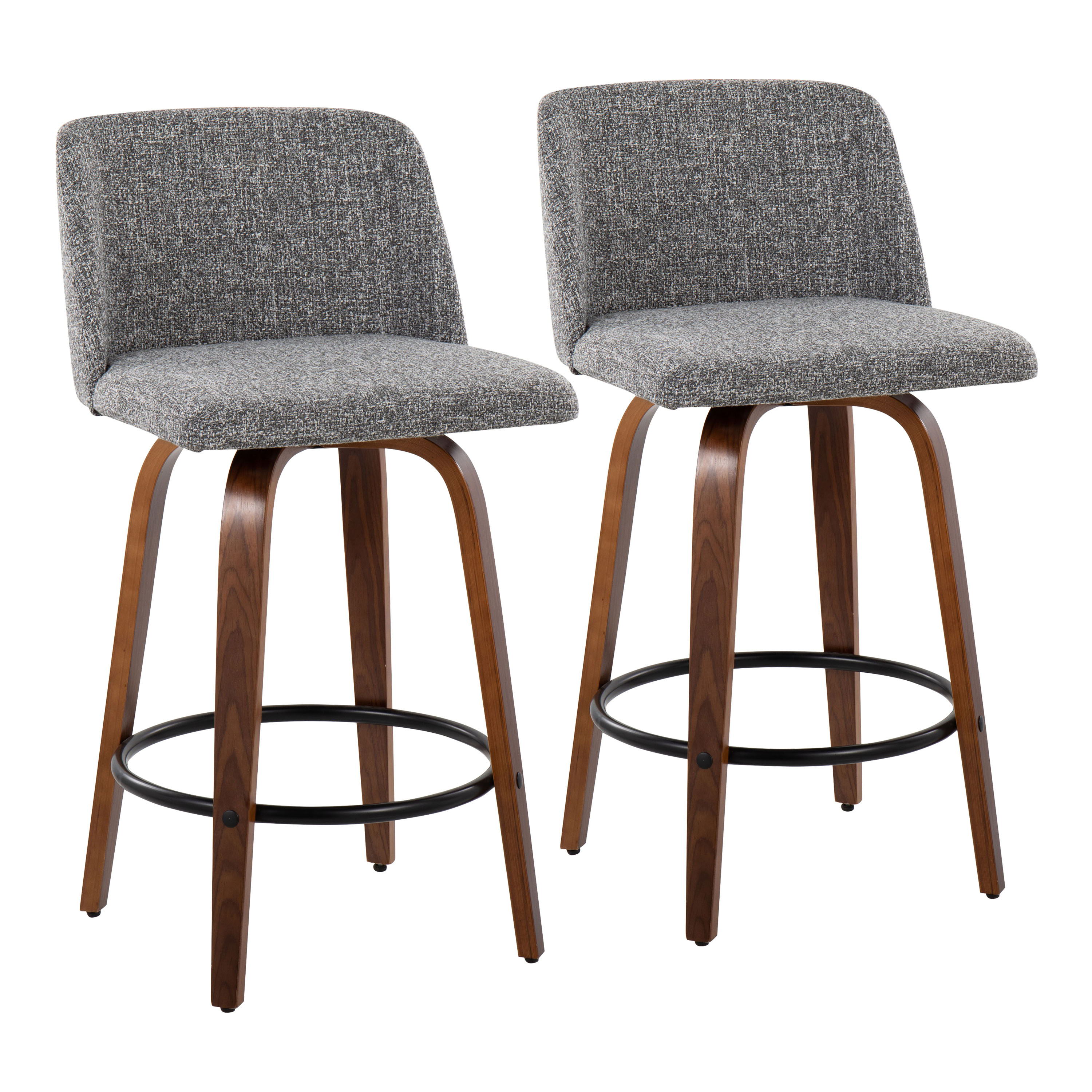 Toriano - Mid-Century Modern Fixed-Height Counter Stool With Round Footrest (Set of 2) - Walnut / Gray