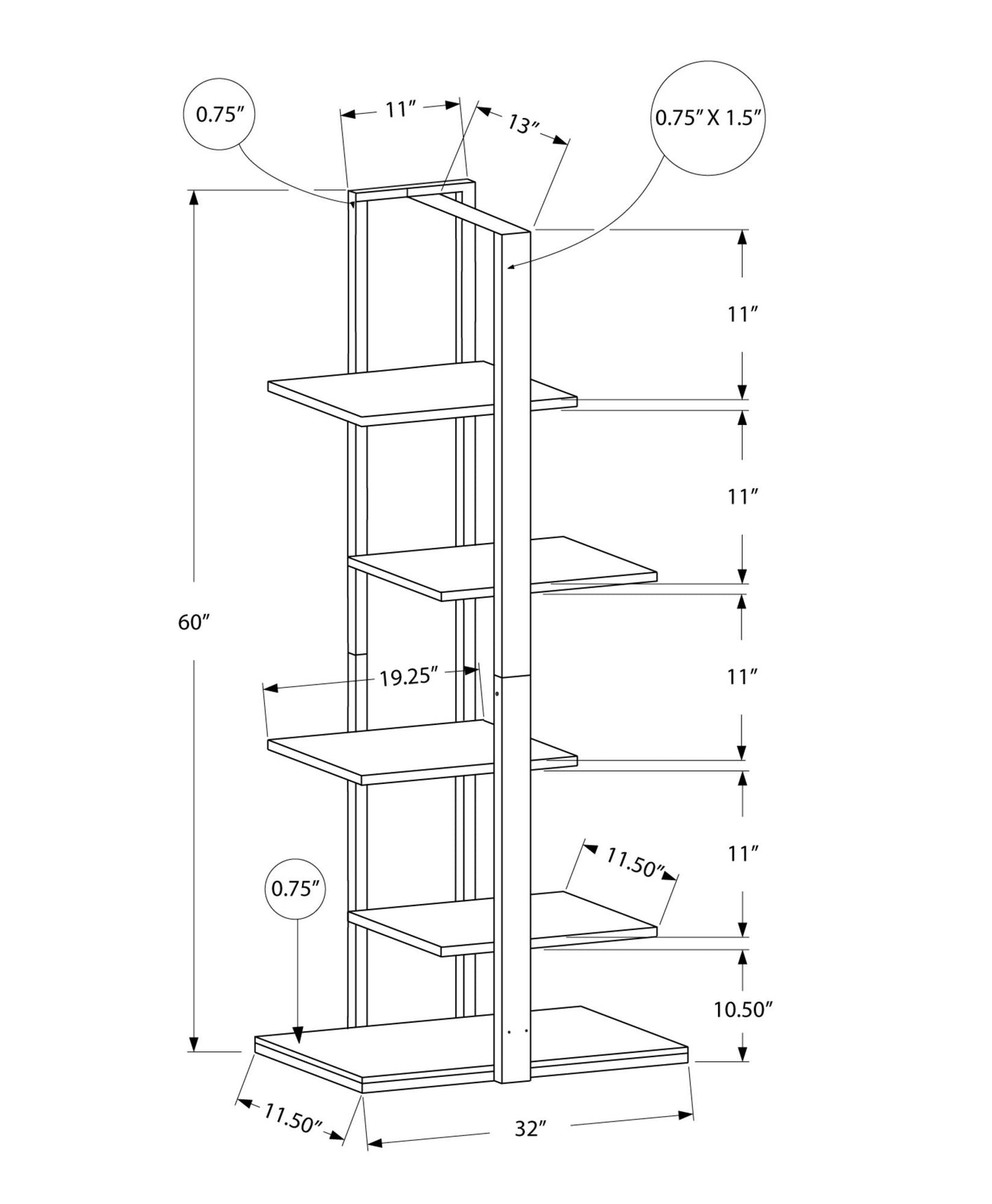 Bookshelf, Bookcase, Etagere, 5 Tier, Office, Contemporary & Modern - Taupe