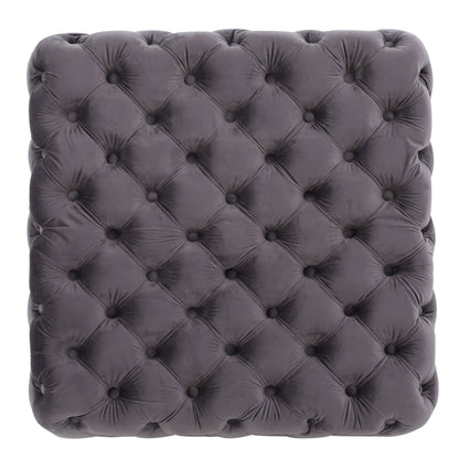 Modern Glam Velvet Ottoman With Button Tufted Diamond Stitch Design - Gray