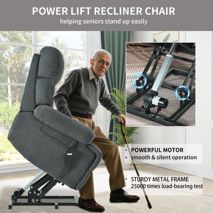 Oversized Power Lift Recliner Chair, Electric Fabric Recliner Chair, Home Theater Seating, Reclining Sofa Chair With Remote Control, Side Pocket, Spacious Seat - Dark Gray