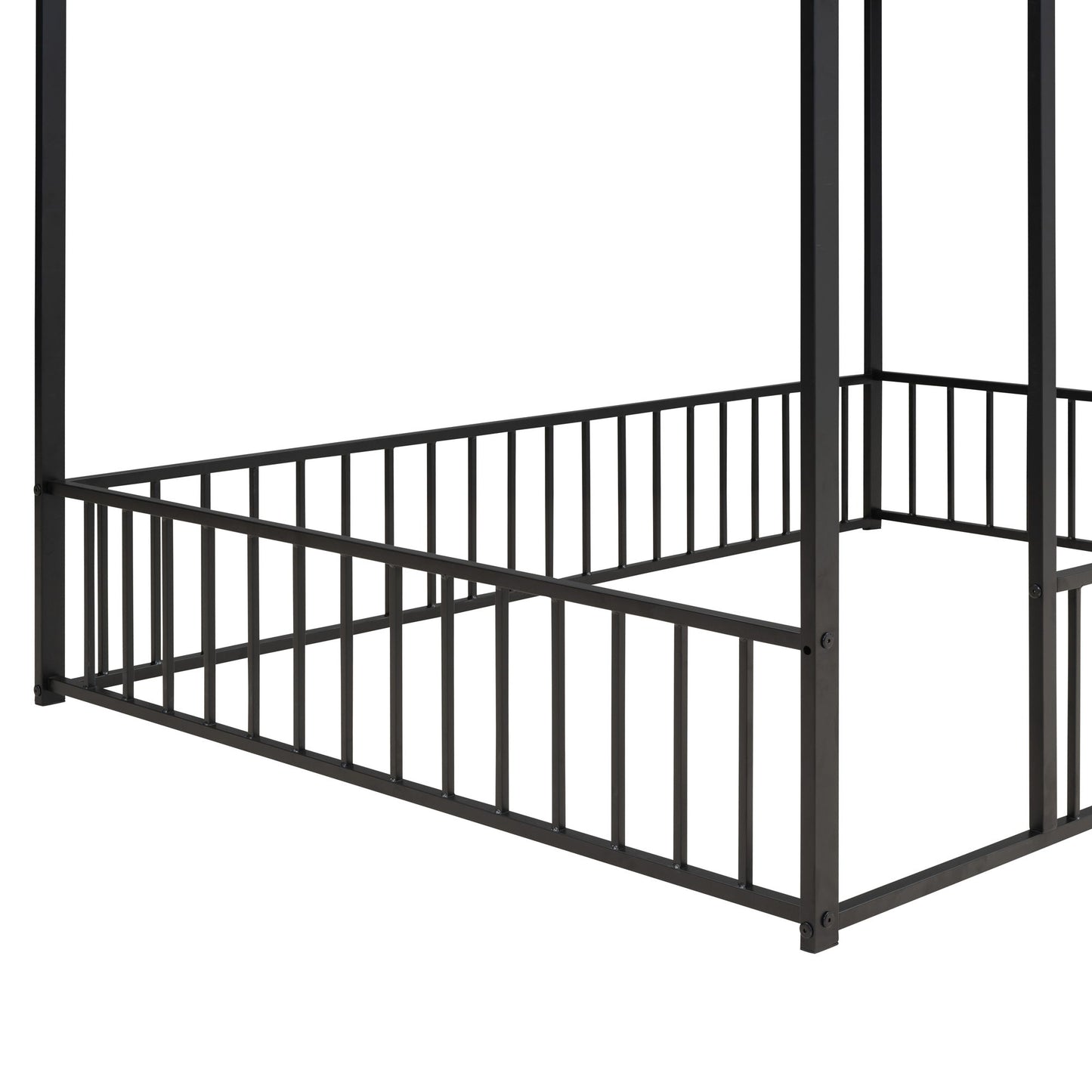 Full Size Bed House Bed Frame With Fence - Black