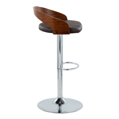 Grotto - Mid-Century Modern Adjustable Height Barstool With Swivel With Oval Footrest (Set of 2) - Chrome / Walnut / Brown