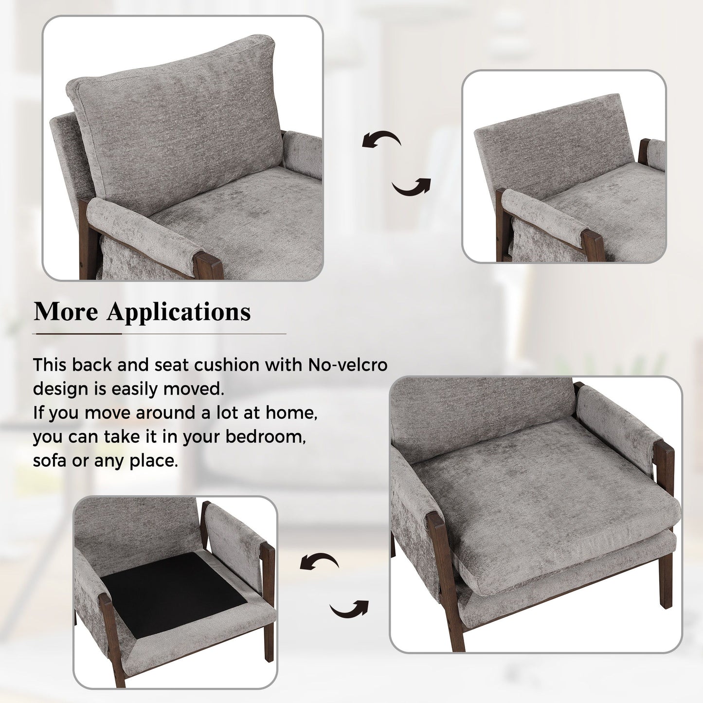 Mid-Century Modern Velvet Accent Chair, Leisure Chair With Solid Wood And Thick Seat Cushion For Living Room, Bedroom, Studio - Gray