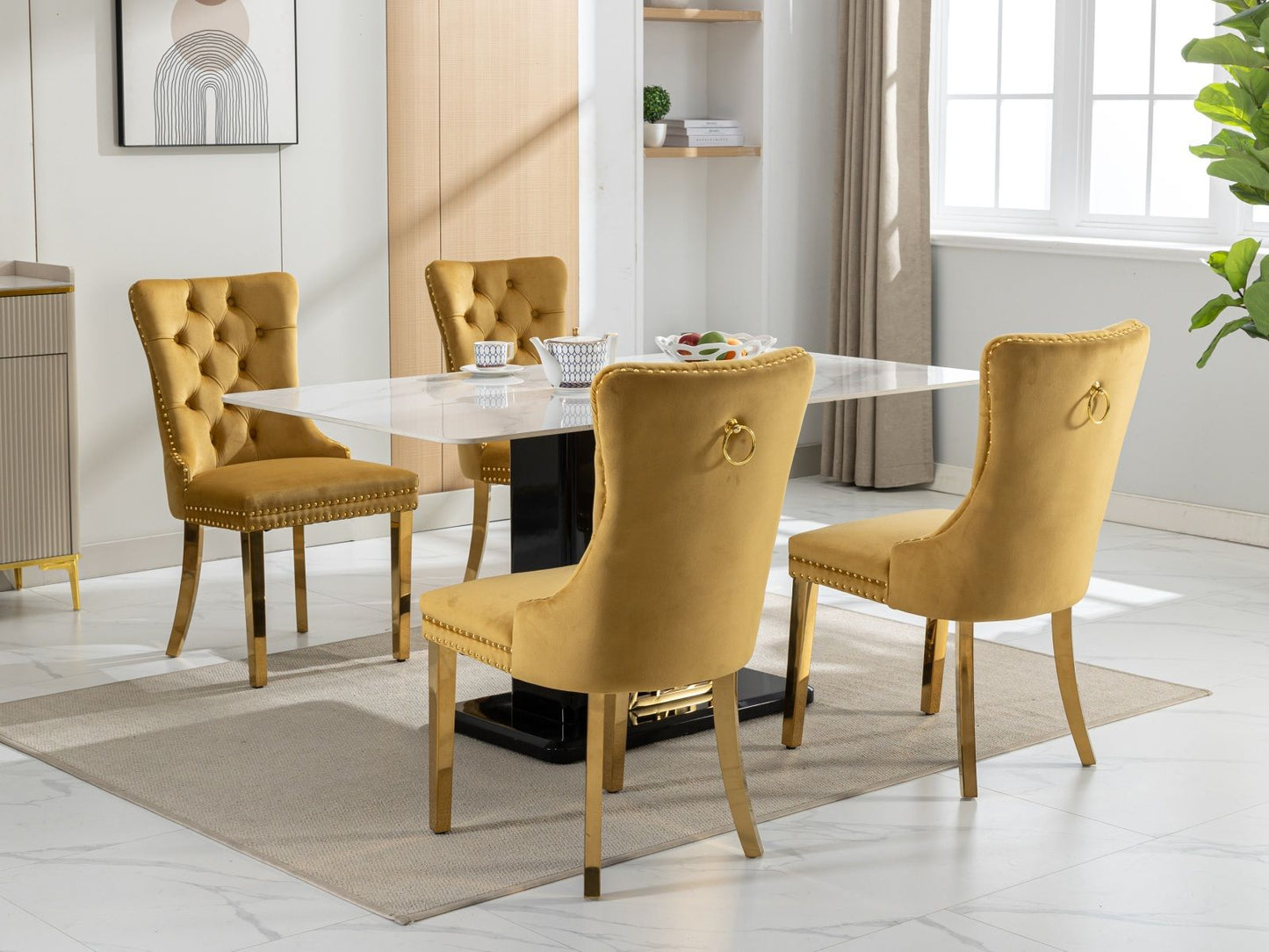 Nikki - Modern, High-End Tufted Solid Wood Contemporary Velvet Upholstered Dining Chair With Golden Stainless Steel Plating Legs, Nailhead Trim (Set of 2) - Gold
