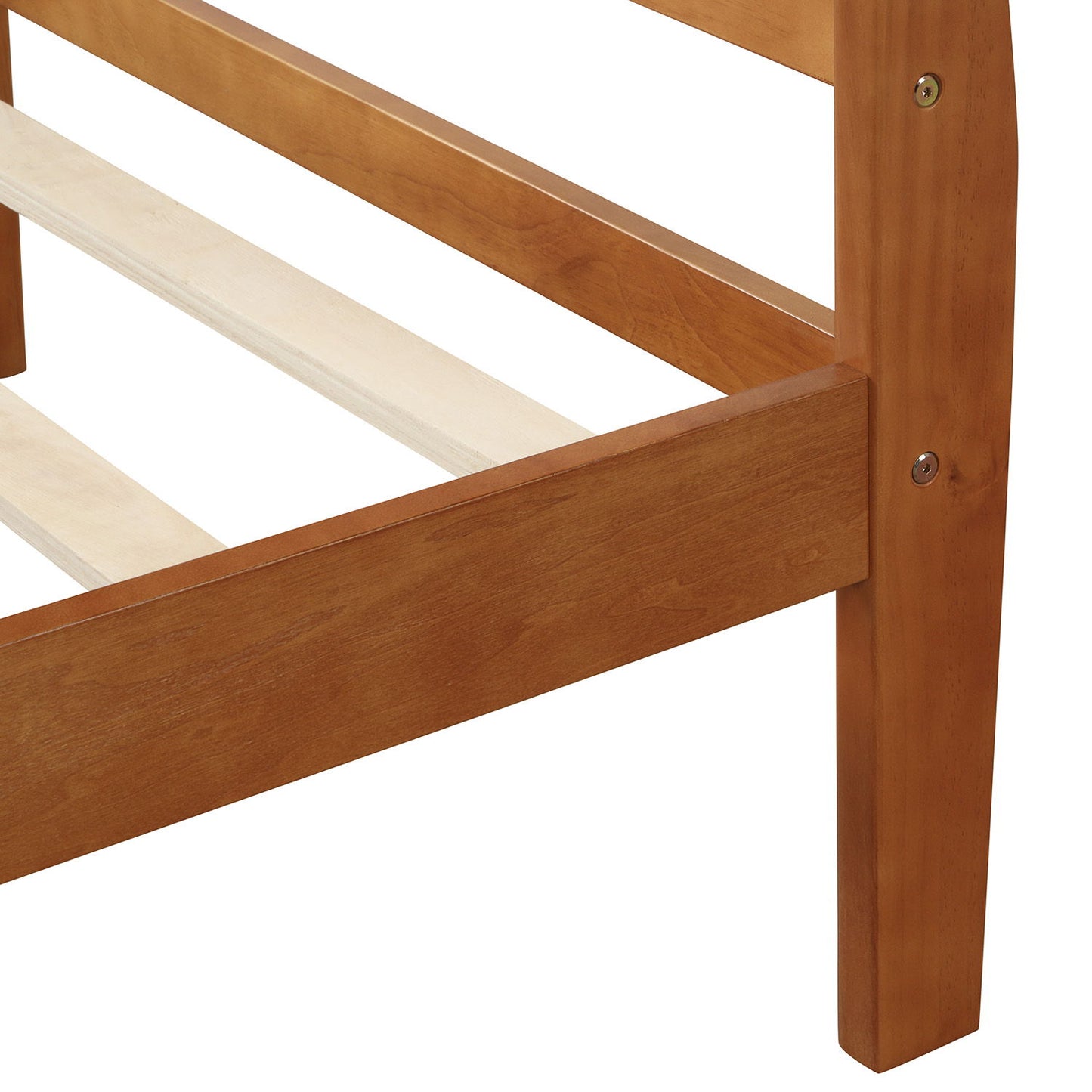 Twin Platform Bed Frame Mattress Foundation Sleigh Bed With Headboard, Footboard, Slat Support - Oak