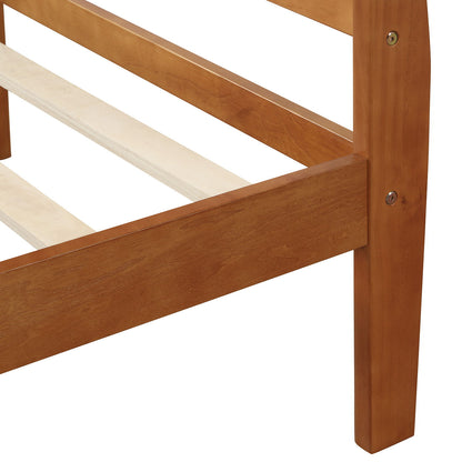 Twin Platform Bed Frame Mattress Foundation Sleigh Bed With Headboard, Footboard, Slat Support - Oak