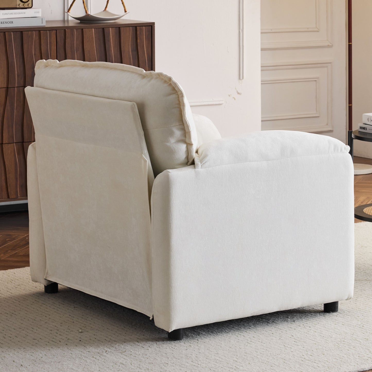 Oversized Reading Armchair With Thick Cushions, High Back Support - White
