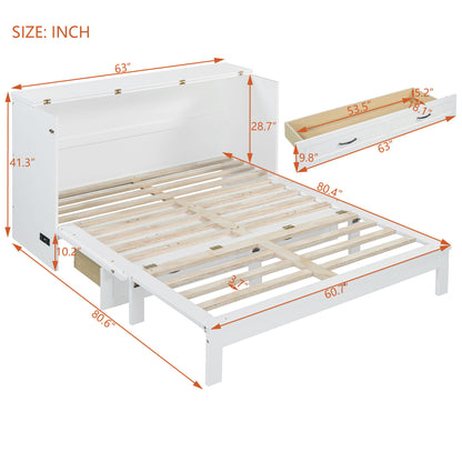 Queen Size Murphy Bed With Large Drawers - White