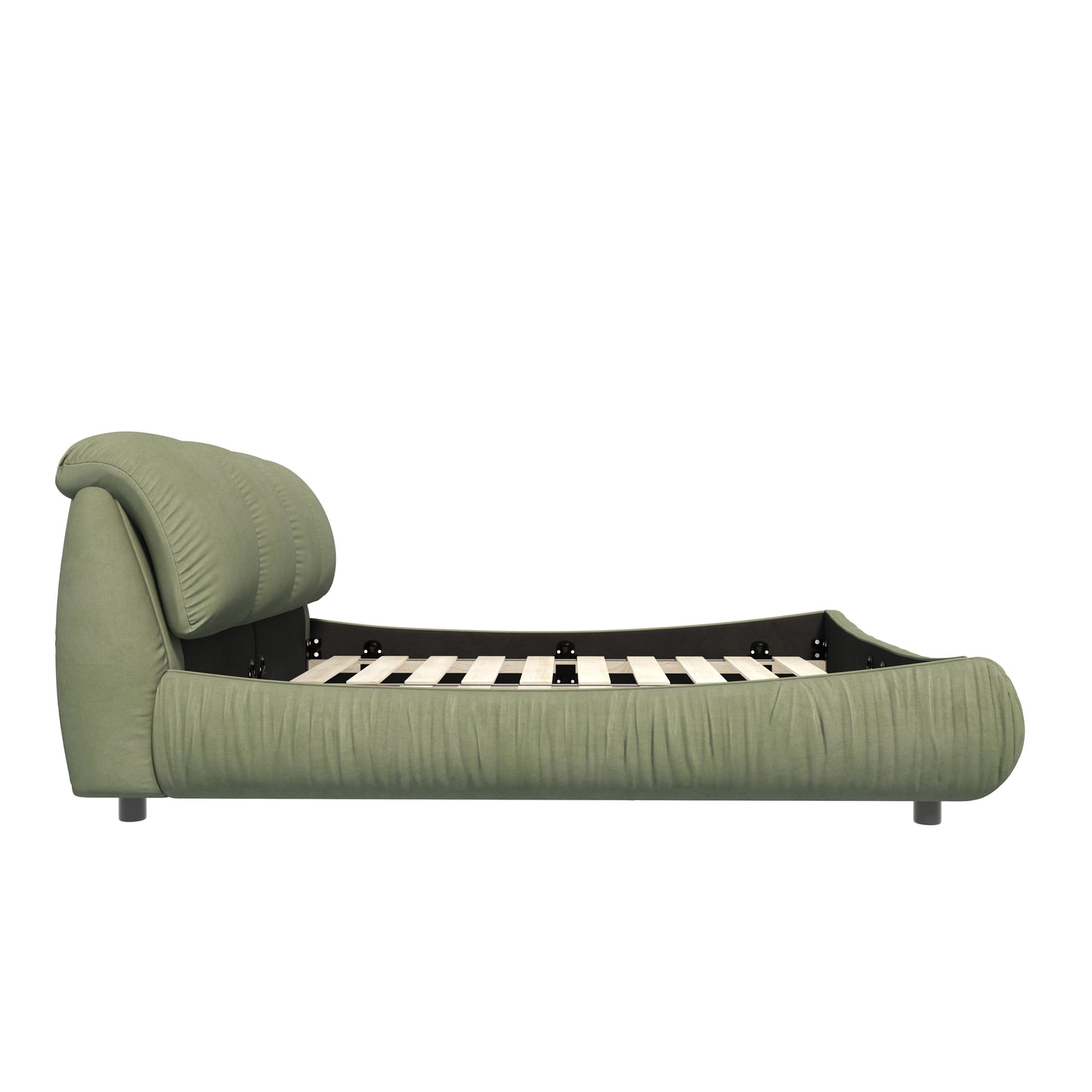 Queen Size Luxury Upholstered Platform Bed With Oversized Padded Backrest And Solid Wood Frame, Suitable For Multiple Heights Of Mattresses - Green