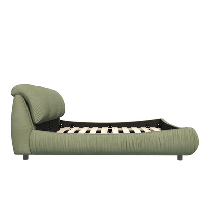 Queen Size Luxury Upholstered Platform Bed With Oversized Padded Backrest And Solid Wood Frame, Suitable For Multiple Heights Of Mattresses - Green