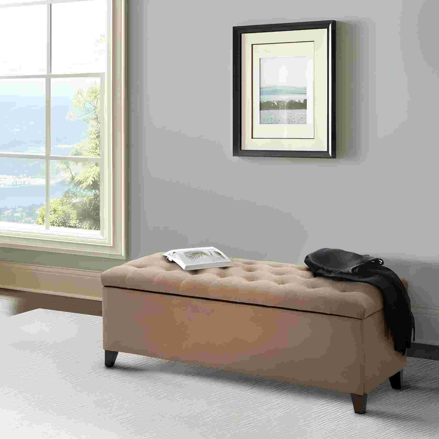 Tufted Top Soft Closer Storage Bench - Sand