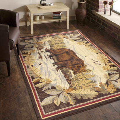 Nature's Nest - 7'10" X 10'3" Lodge Area Rug - Multi, Brown