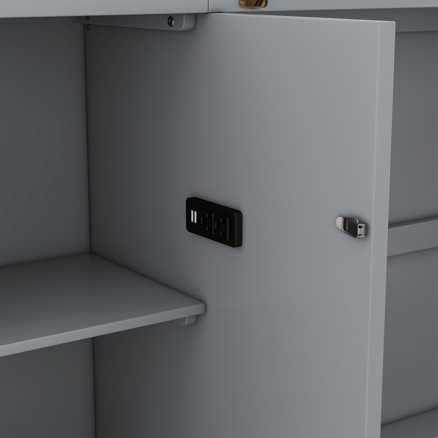 Queen Size Murphy Bed With Shelves, Drawers And USB Ports - Gray