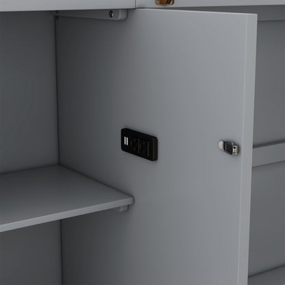 Queen Size Murphy Bed With Shelves, Drawers And USB Ports - Gray