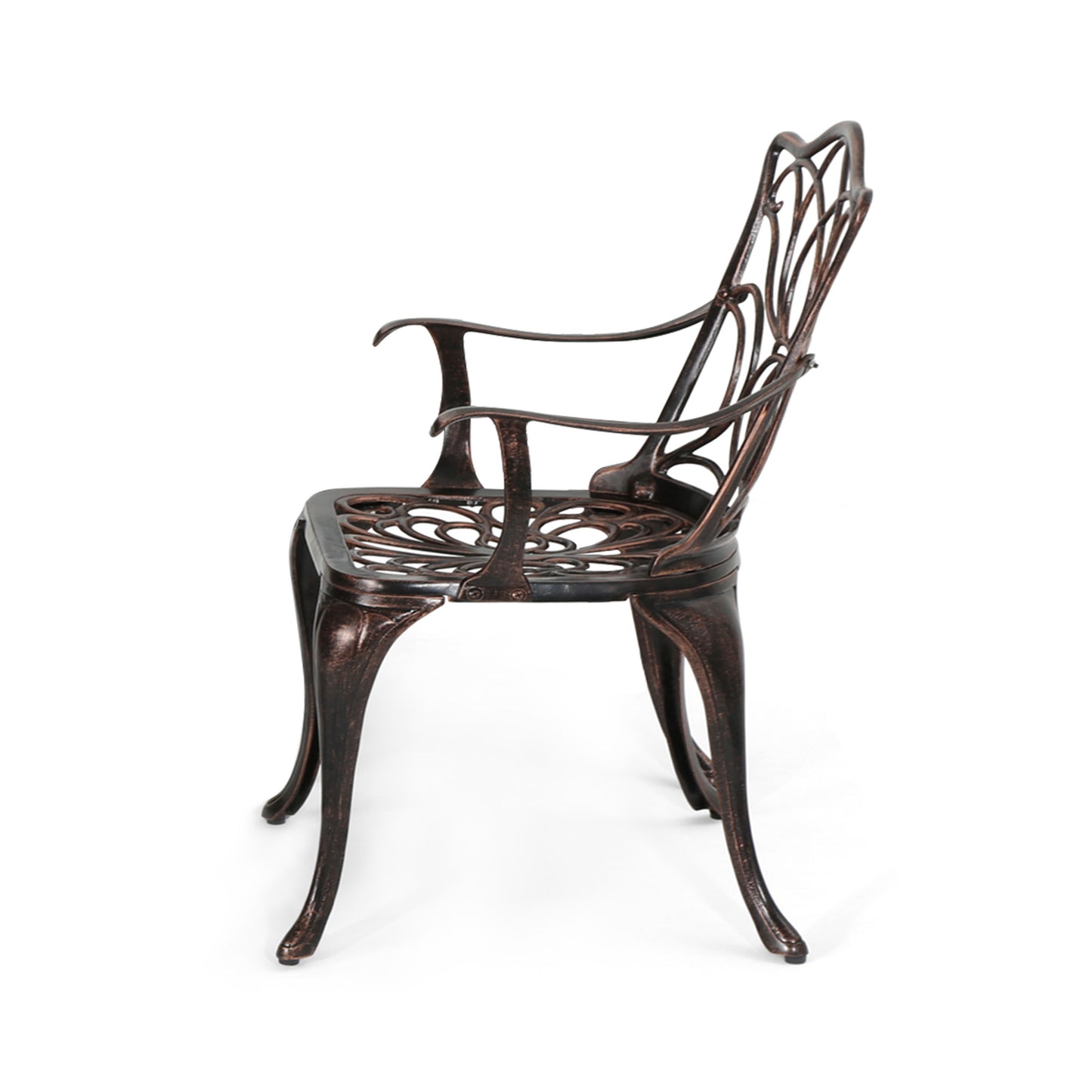 Outdoor Dining Chair With Floral Design And Curved Saber Legs (Set of 2) - Copper