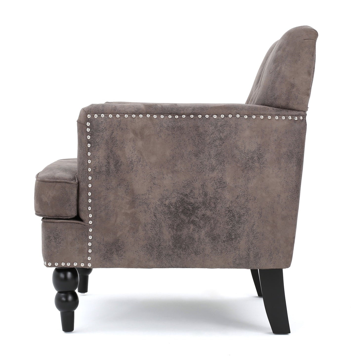 Vitality - Club Chair With Button Tufted Diamond Stitching And Turned Legs - Brown / Gray