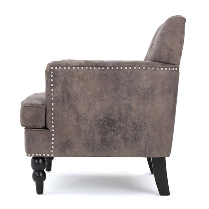 Vitality - Club Chair With Button Tufted Diamond Stitching And Turned Legs - Brown / Gray