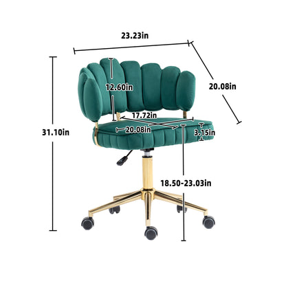 Velvet Home Office Desk Chair, Modern Cute Computer Chair, Wheels Swivel Height Adjustable Task Chair - Emerald