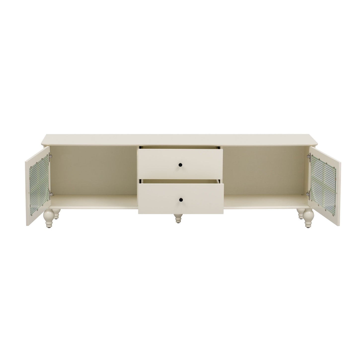 Modern TV Stand For TVs Up To 75", Entertainment Center Media Console With Fluted Glass Doors, 5 Solid Wood Legs For Living Room - Antique White