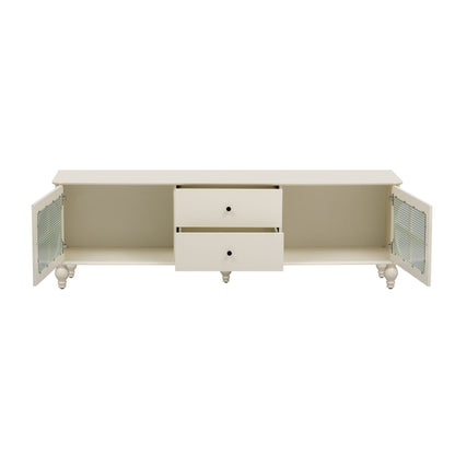 Modern TV Stand For TVs Up To 75", Entertainment Center Media Console With Fluted Glass Doors, 5 Solid Wood Legs For Living Room - Antique White