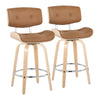Lombardi - Mid-Century Modern Fixed Height Counter Stool With Swivel With Round Footrest (Set of 2) - Natural / Camel