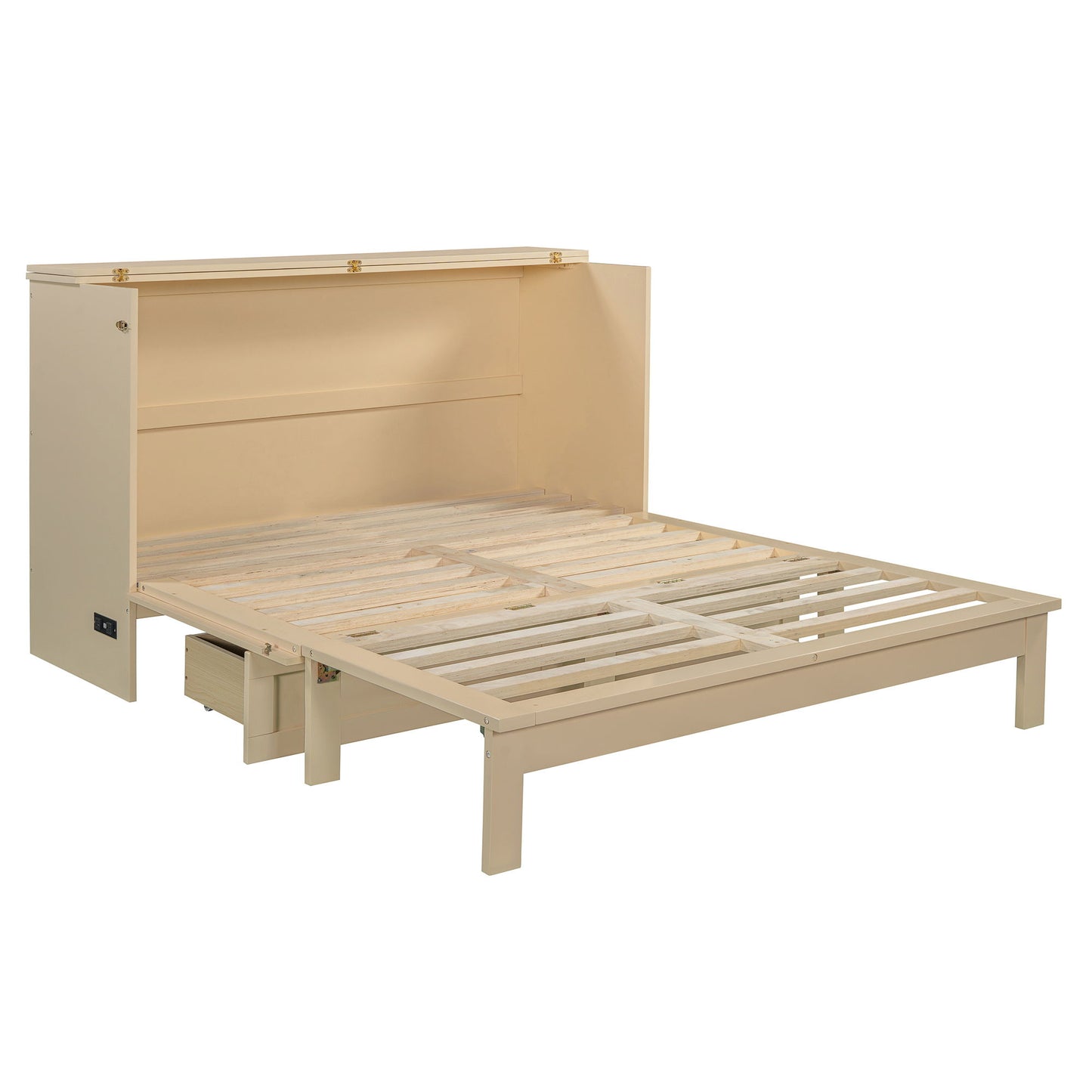 Queen Size Murphy Bed With Large Drawers, Gold