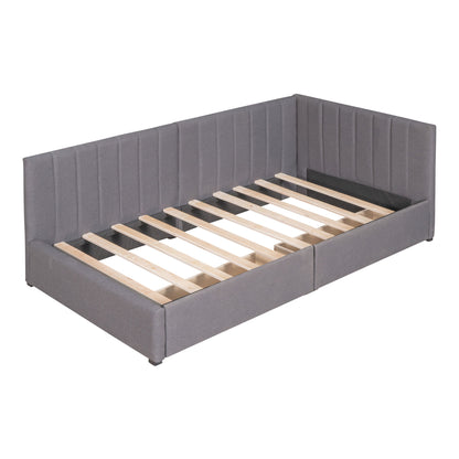 Twin Size Upholstered Daybed With 2 Storage Drawers, Sofa Bed Frame No Box Spring Needed - Gray