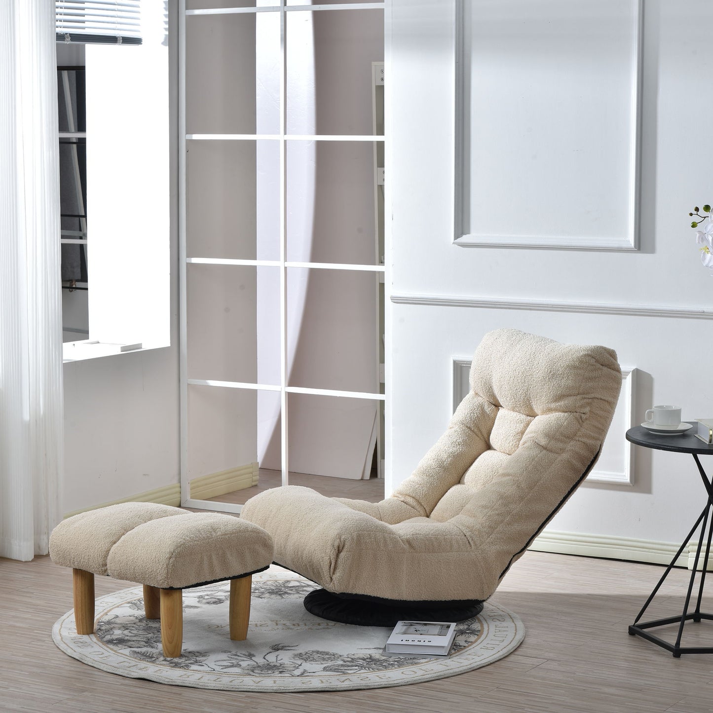 Japanese Style Single Reclining Sofa Chair With Adjustable Features Cotton For Balcony And Leisure - White