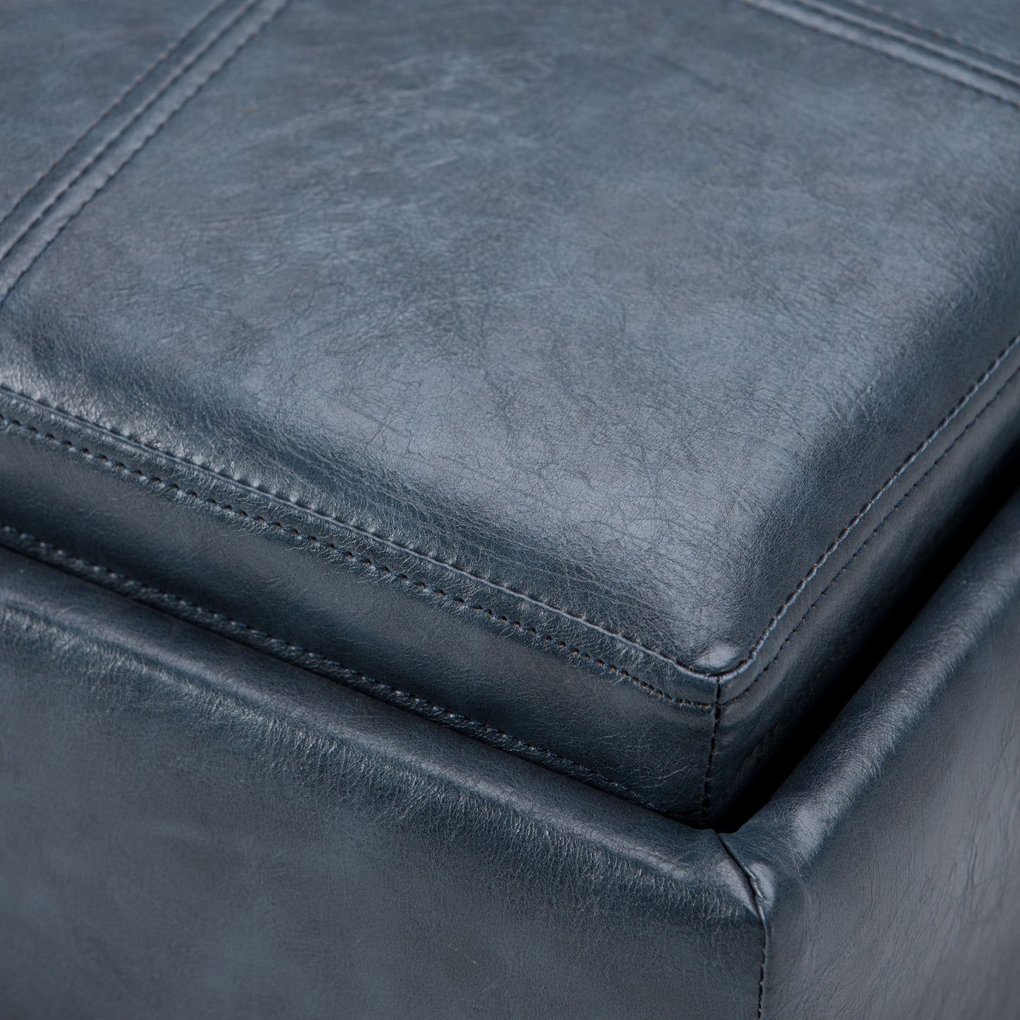 Rockwood - Cube Storage Ottoman With Tray - Denim Blue