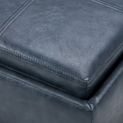 Rockwood - Cube Storage Ottoman With Tray - Denim Blue