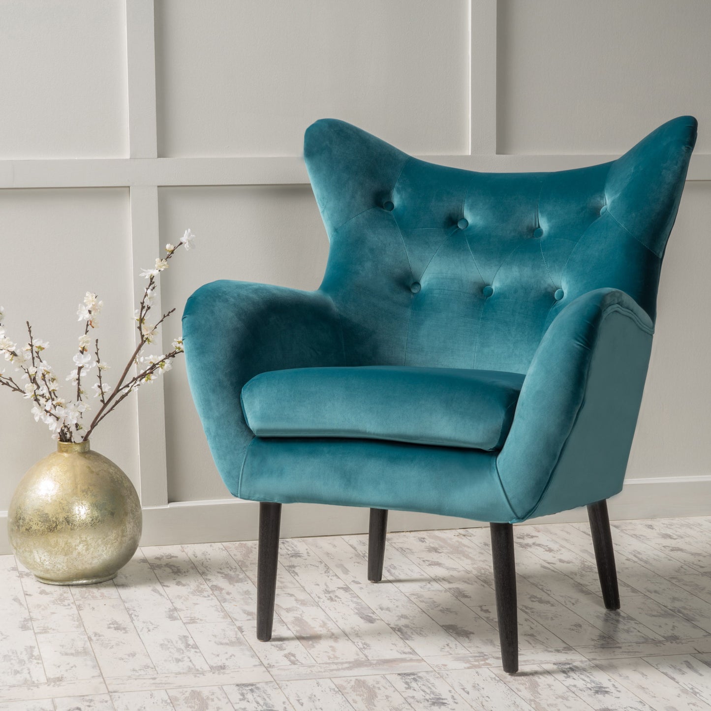 Alyssa - Velvet Arm Chair With Wingback Design - Teal