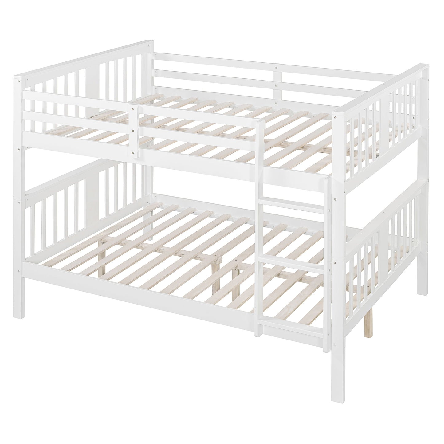 Full Over Full Bunk Bed With Ladder For Bedroom - White