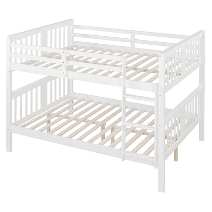 Full Over Full Bunk Bed With Ladder For Bedroom - White