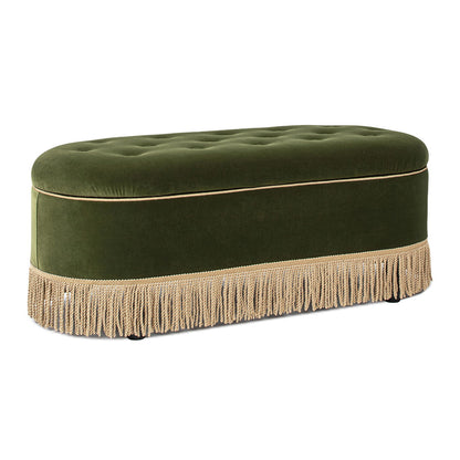 Melinda - Oval Tufted Bullion Fringe Storage Bench - Olive Green