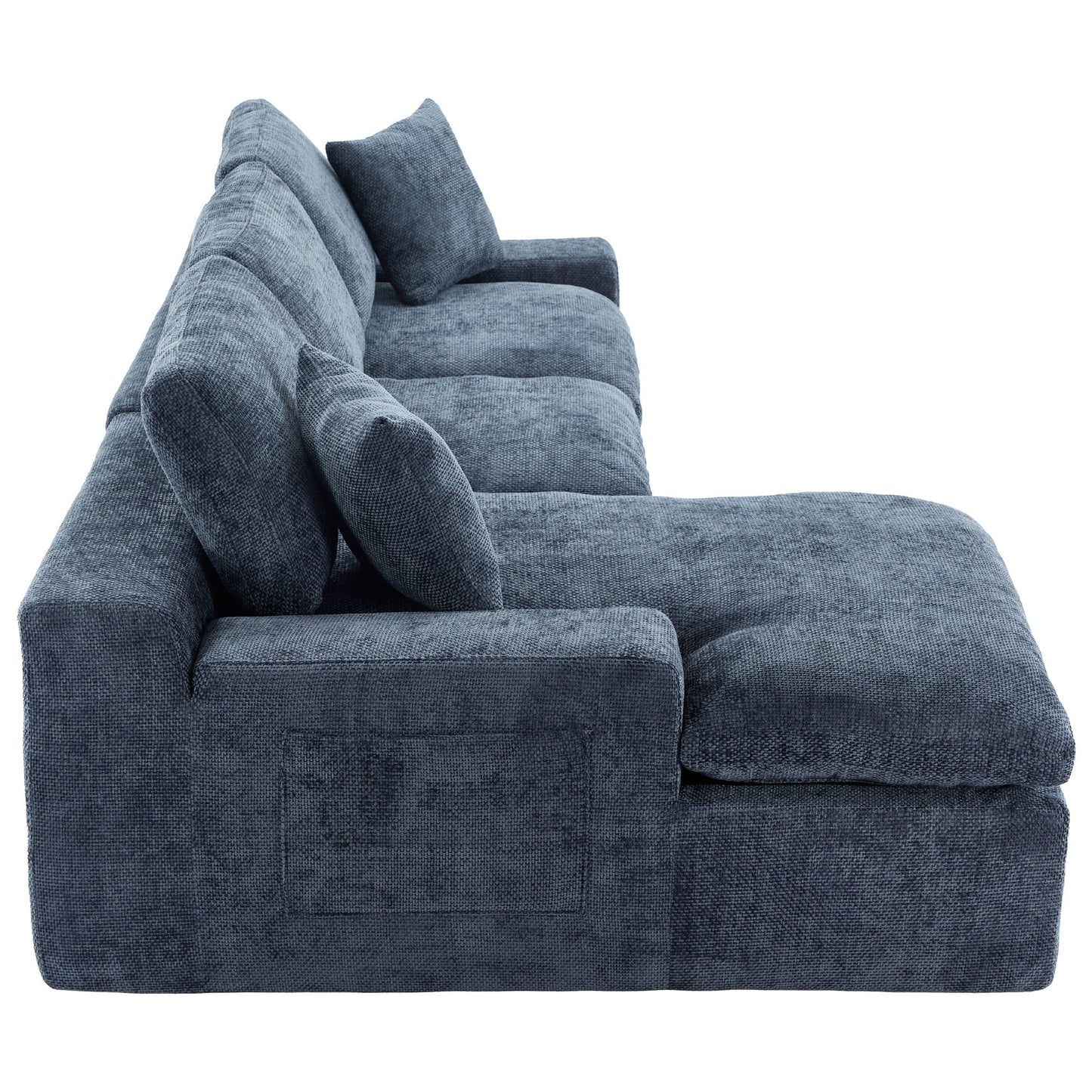 Cloud Sectional Sofa Upholstered Sofa Couch With Double-Layer Cushion And Side Pockets - Blue
