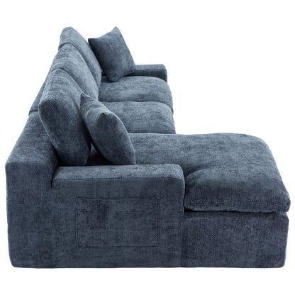Cloud Sectional Sofa Upholstered Sofa Couch With Double-Layer Cushion And Side Pockets - Blue