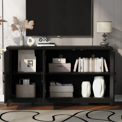 TV Stand For TVs Up To 65", Modern Entertainment Center Media Console Cabinet With 2 Spacious Storage Space, Solid Wood Legs For Living Room - Black