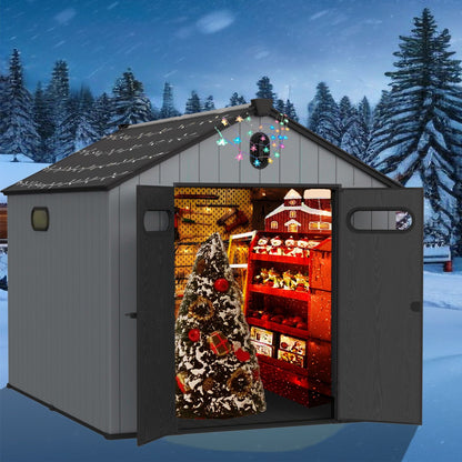 1 Resin Plastic Storage Shed For Backyard Garden With Spire Tool Storage - Black / Gray