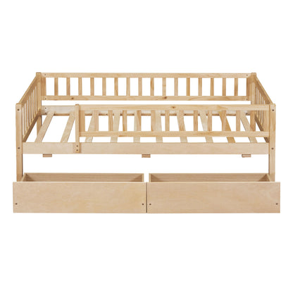 Twin Size Daybed Bed With Two Drawers - Natural